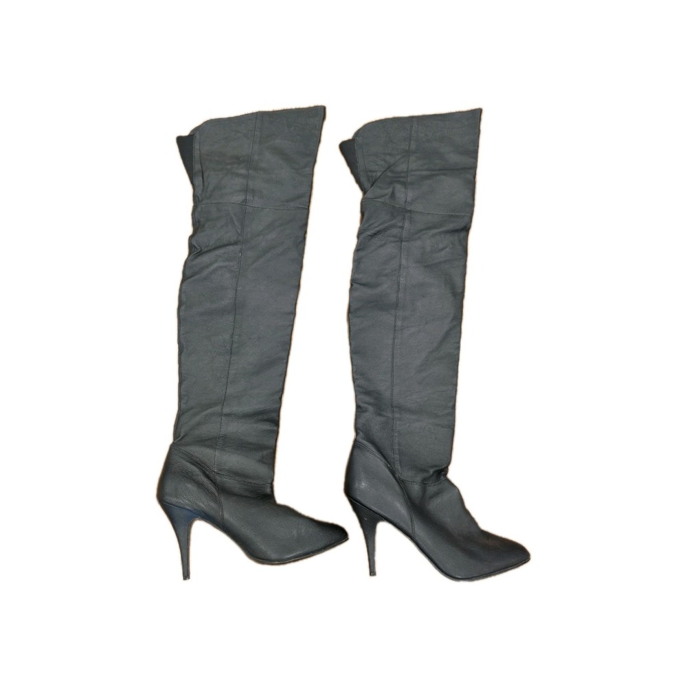Pleaser Leather Thigh High Black Stiletto Heel Boots Size 13M Club Wear Y2K